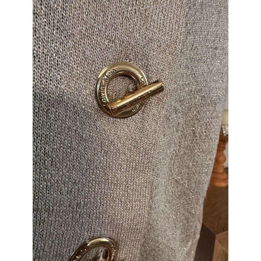 Calvin Klein Womens Gold Metallic Shimmer Cardigan Sweater Toggle Hardware L - Picture 3 of 11